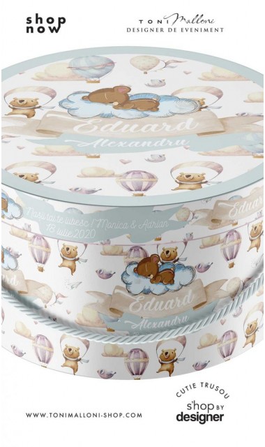 Cutie personalizata de trusou cu ursuleti si baloane de aer cald Hot Air Balloon 1